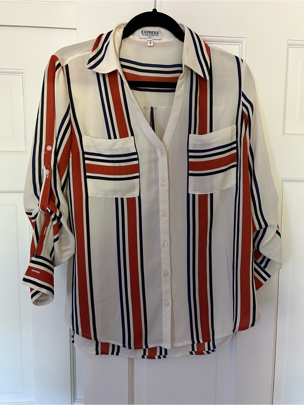 Express Portofino Shirt in Cream with Navy Trim